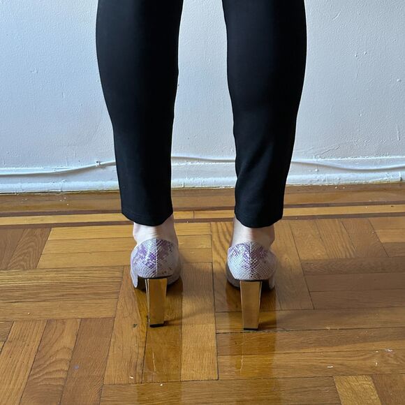 Timothy Hitsman Purple Grey Snake Embossed Leather Gold Metal Wire Heels us 11 - Picture 7 of 9